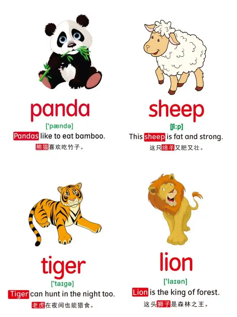 1200张高清可打印英文闪卡🐯动物篇 适合0-6岁英文启蒙单词卡 图片