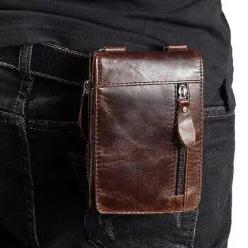 手机包男士真皮包挂腰包腰间牛皮套腰带穿皮带包迷你小包包 油咖色(5