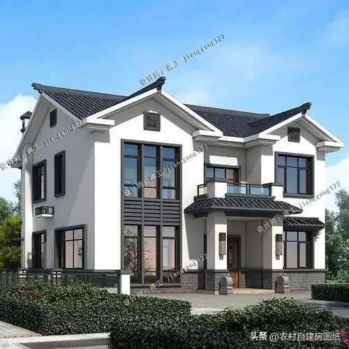 38-45万经典中式风格的一款二层农村别墅,采用对称式结构,白墙黛瓦