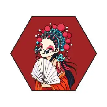 六边形国潮装饰画川菜馆餐厅火锅店麻辣烫壁画京剧脸谱