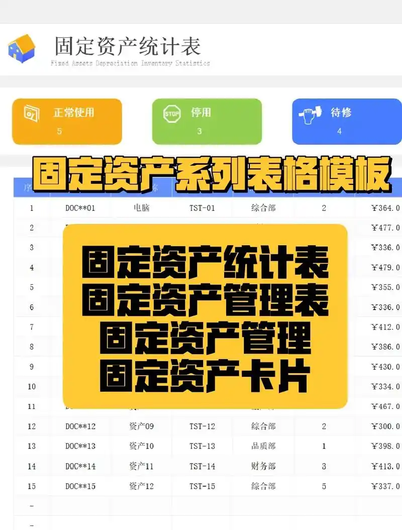 固定资产统计表模板薅到啦!省时省力.94呦吼!加班6小时,终 - 抖音