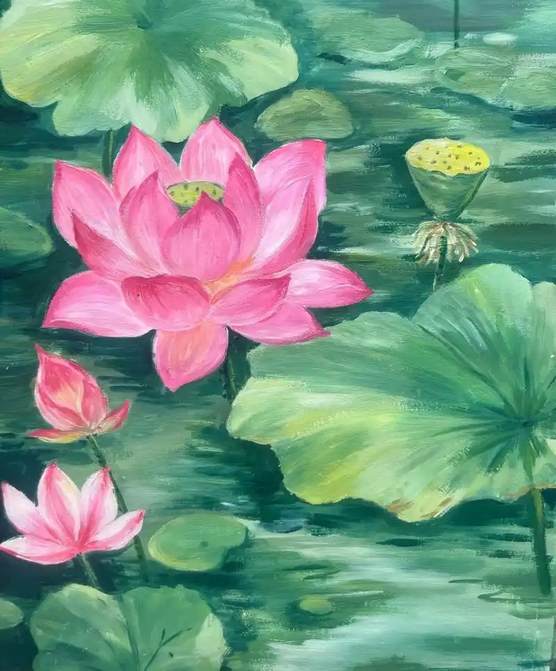 《映日荷花》水粉画 3-6年级