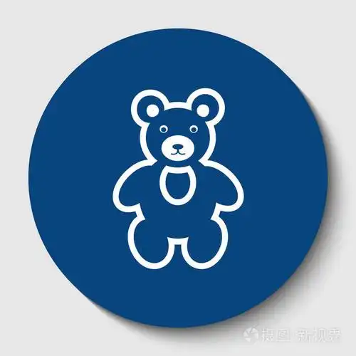 泰迪熊标志插图.矢量.白色轮廓图标在黑暗的蔚蓝圆圈在白色背景.孤立