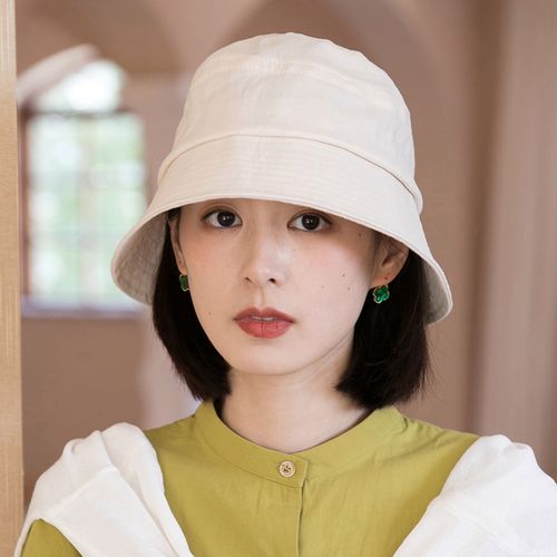 亚麻白色渔夫帽女夏季遮阳帽防晒帽子女士韩版百搭日系薄款水桶帽