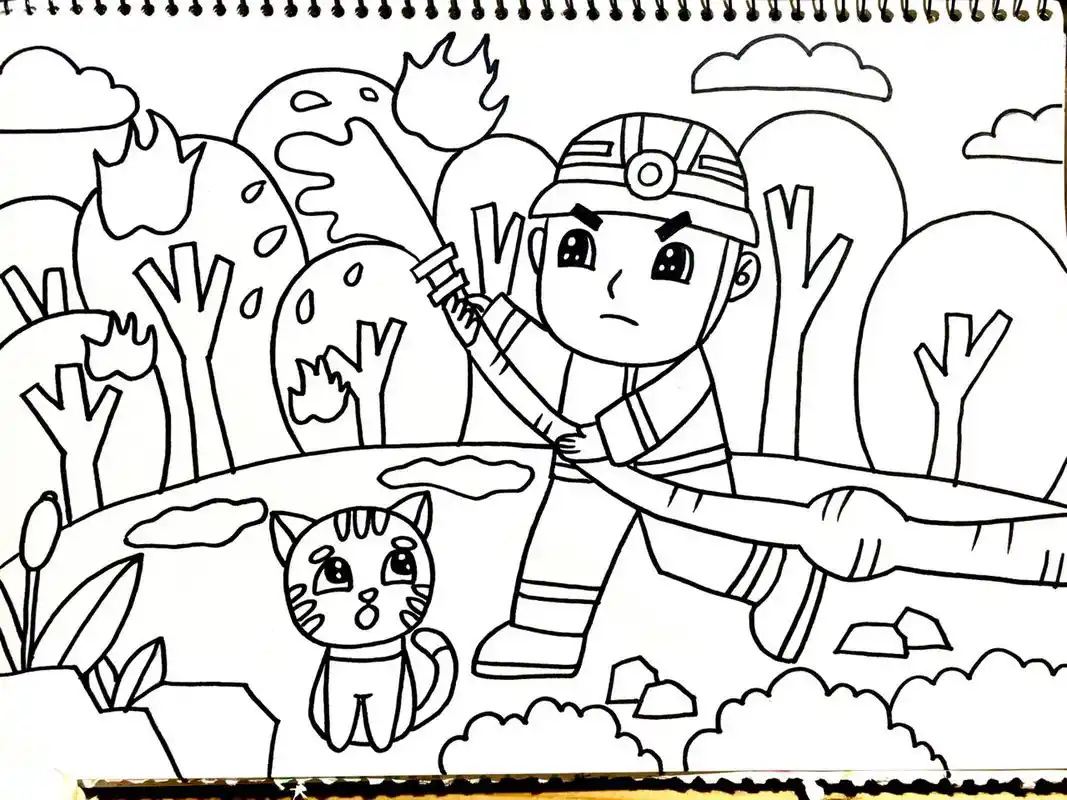 消防员/马克笔手绘/儿童画/人民英雄/备课 感谢这些勇敢的英雄们为我