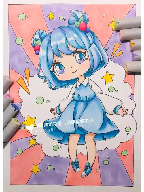 动漫女生头像  #马克笔  #画画  #马克笔手绘  #q版人物  #q版