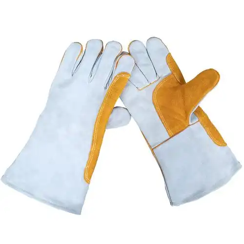 盾守牛皮电焊手套防热劳保防烫牛皮焊工耐磨劳保皮革手套四线托双层