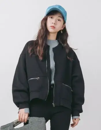 画风bf原宿风黑色棒球服短外套女 韩版宽松夹克衫休闲百搭上衣秋sn