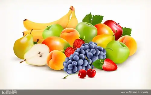 关键词:新鲜的水果果子瓜果蔬菜苹果柠檬草莓樱桃黄桃葡萄矢量素材