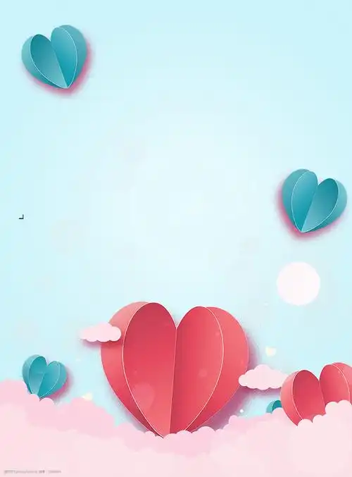 情人节女王节女神节妇女节清新剪纸风爱心蓝色广告背景