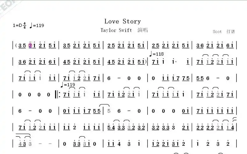 love story(taylor swift 演唱)--动态简谱