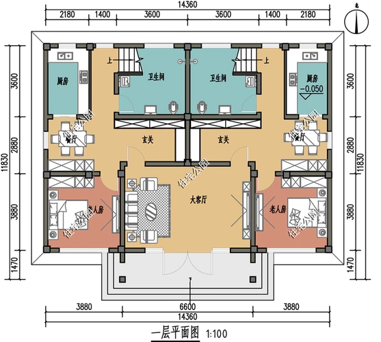 兄弟两一起回农村建房,双拼户型绝对是一个不错的选择.