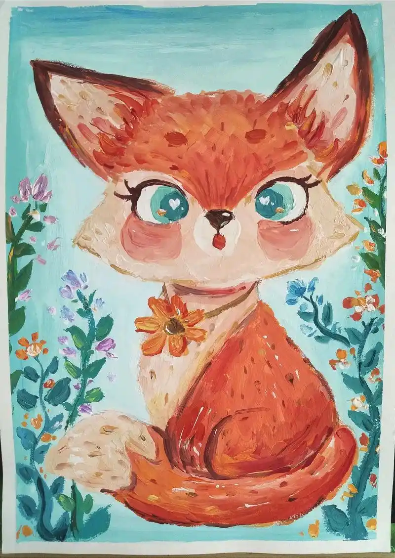 水粉画《狐狸》分享附细节图.#绘画分享 #拥抱春天主题画 # - 抖音