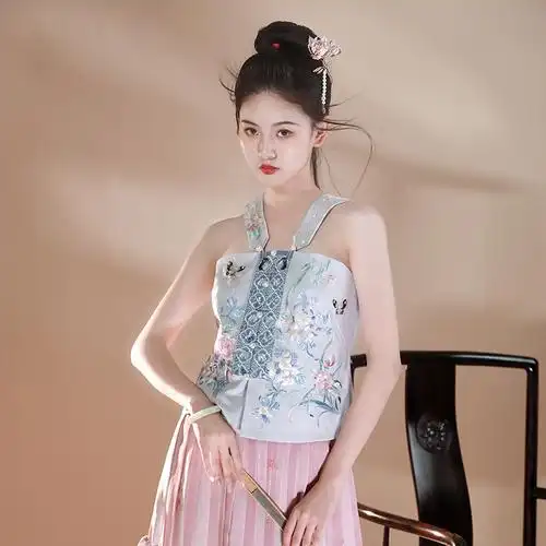 瞳莞无尽夏季双层夏双层抹胸汉服女轻薄吊带扇形汉服