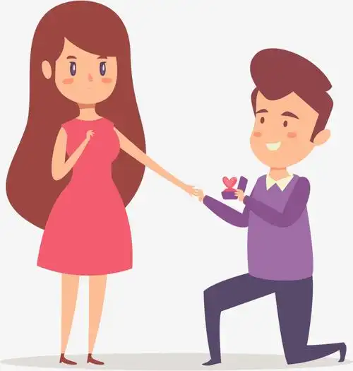 情人节表白节手绘单膝下跪求婚情侣