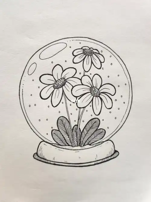 临摹打卡5线稿黑白装饰画针管笔水晶球