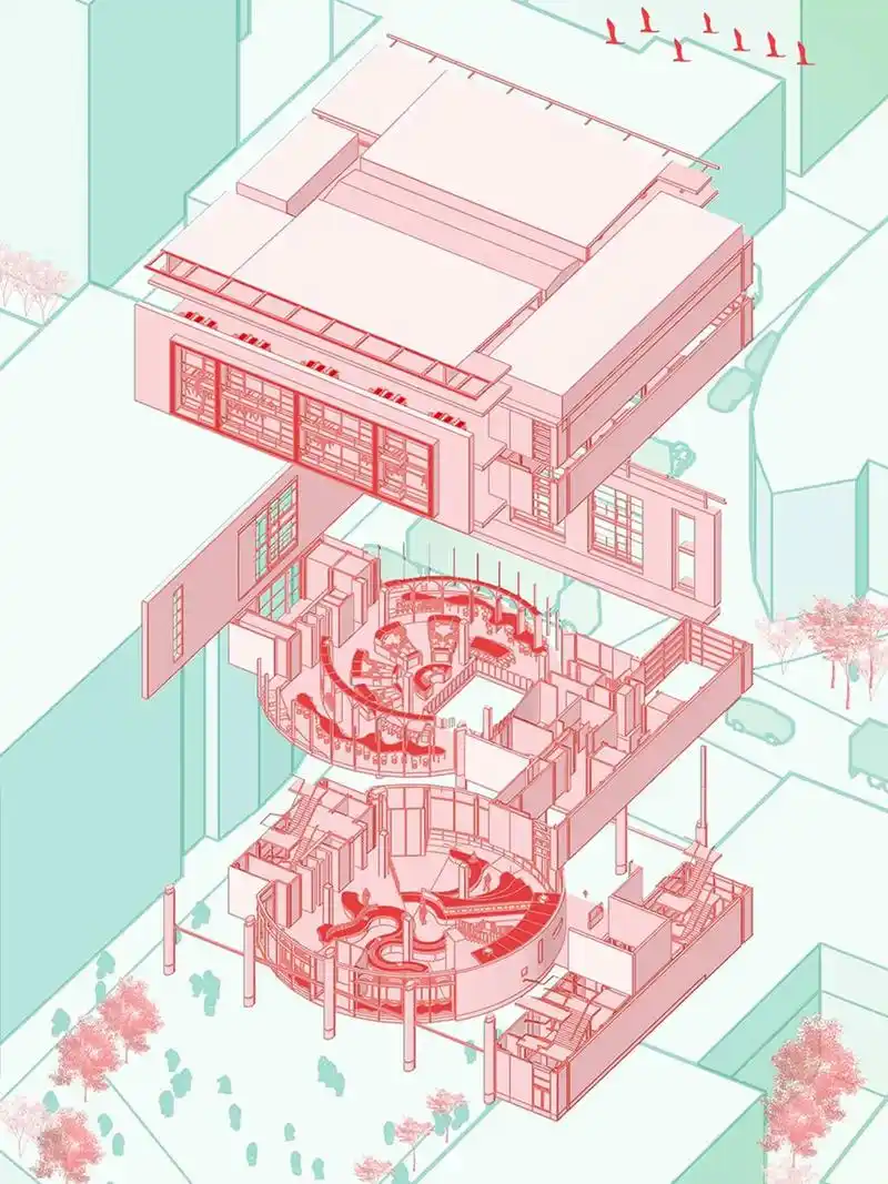 小清新风格爆炸轴测图|rca室内设计毕设.94设计者:yue - 抖音