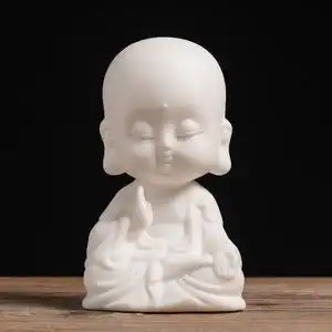 茶宠摆件精品可养白f陶瓷观音佛像摆柜供奉家用禅意和尚小如c来佛