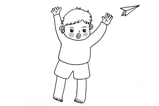 孩子追纸飞机简笔画