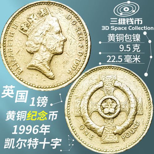 英国1镑黄铜纪念币1996年凯尔特十字 女王 佳品 世界硬币欧洲钱币