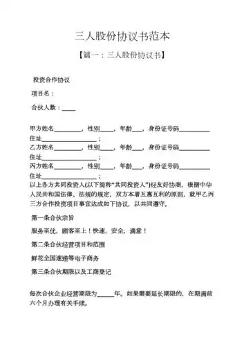 三人股份协议书范本
