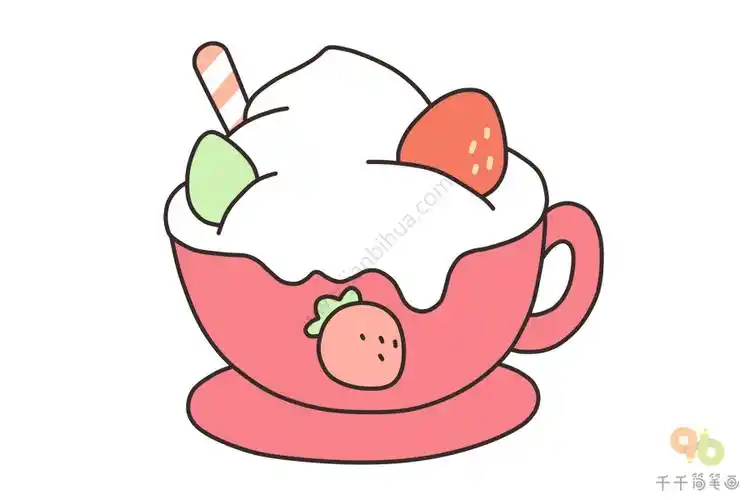 亲子画草莓冰激凌简笔画_冰淇淋简笔画