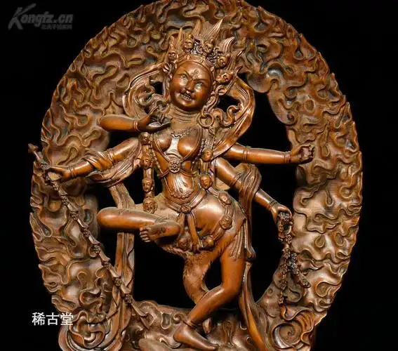 旧藏黄杨木精雕空行母