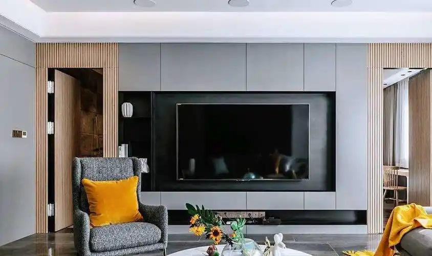 电视背景墙隐形门,够"隐"才够美_把手_案例_冀仕丰