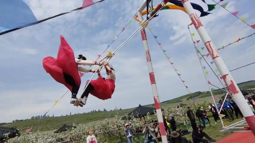 延边朝鲜族自治州龙井市梨花节上荡秋千比赛