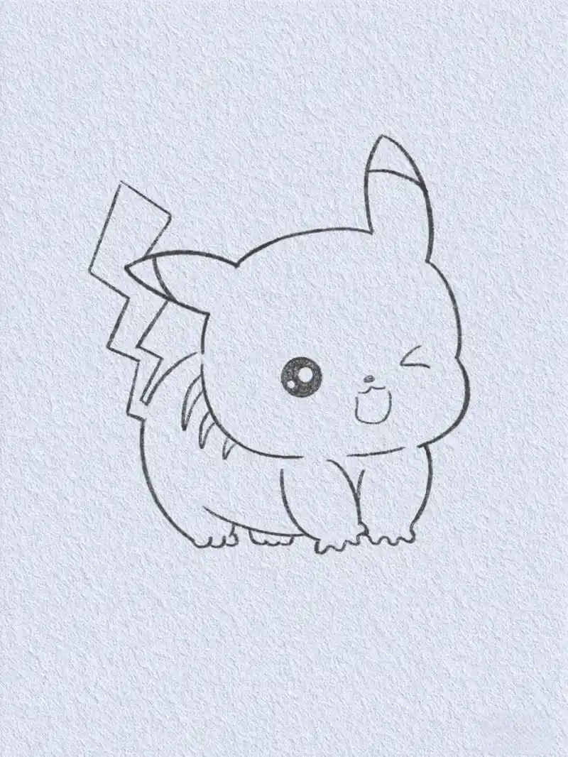 可爱比卡丘/零基础简笔画教程 今天画的是电力十足的皮卡丘～ 	 绘画