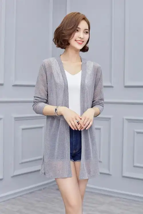 网纱披风开衫女中长款春夏季薄款衣雪纺外搭冰丝披肩外套长袖