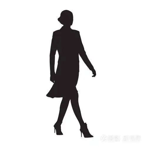 女商人走, 侧视图, 孤立的向量剪影.商务人士