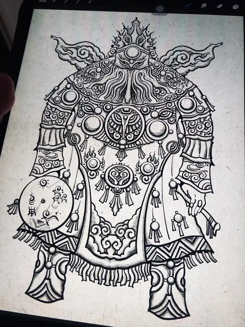 黑白挂式将军系列  35×55cm.#灵魂画手 #黑白线描画 - 抖音