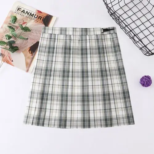 日系学院高腰格子青箬格裙jk制服半身百褶裙半身裙
