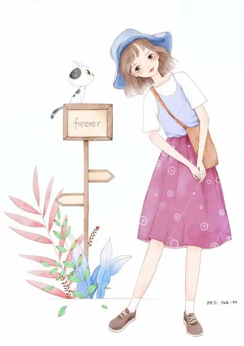 一组少女小清新插画