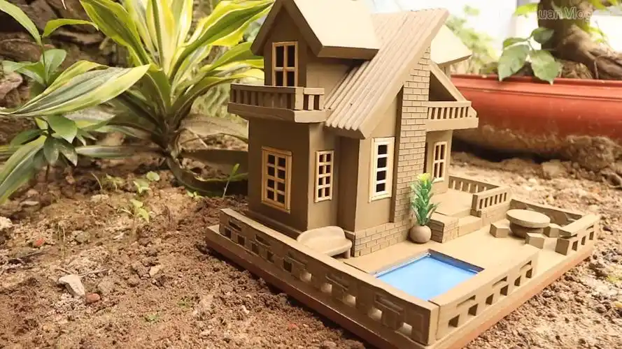 如何用粘土建造微型建筑微型粘土房屋和室外游泳池