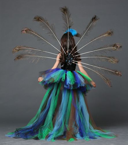 女童孔雀创意礼服裙连衣裙模特走秀t台晚礼服中大童车模舞台服装