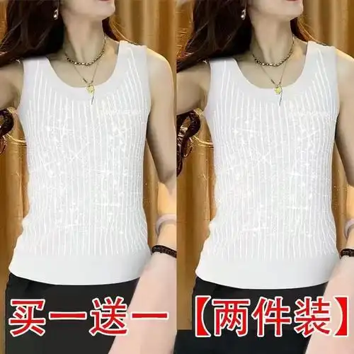 夏季新款吊带背心女士洋气小衫镶钻显瘦遮肚子打底衫无袖内搭上衣