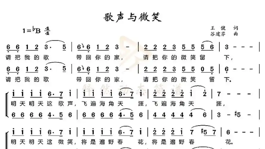 《歌声与微笑》动态简谱伴奏,儿时的歌,难忘经典!