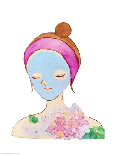 卡通手绘女孩做深沉清洁面膜插画