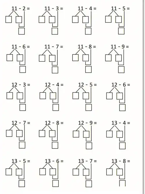 二十以内的退位减法算式大全