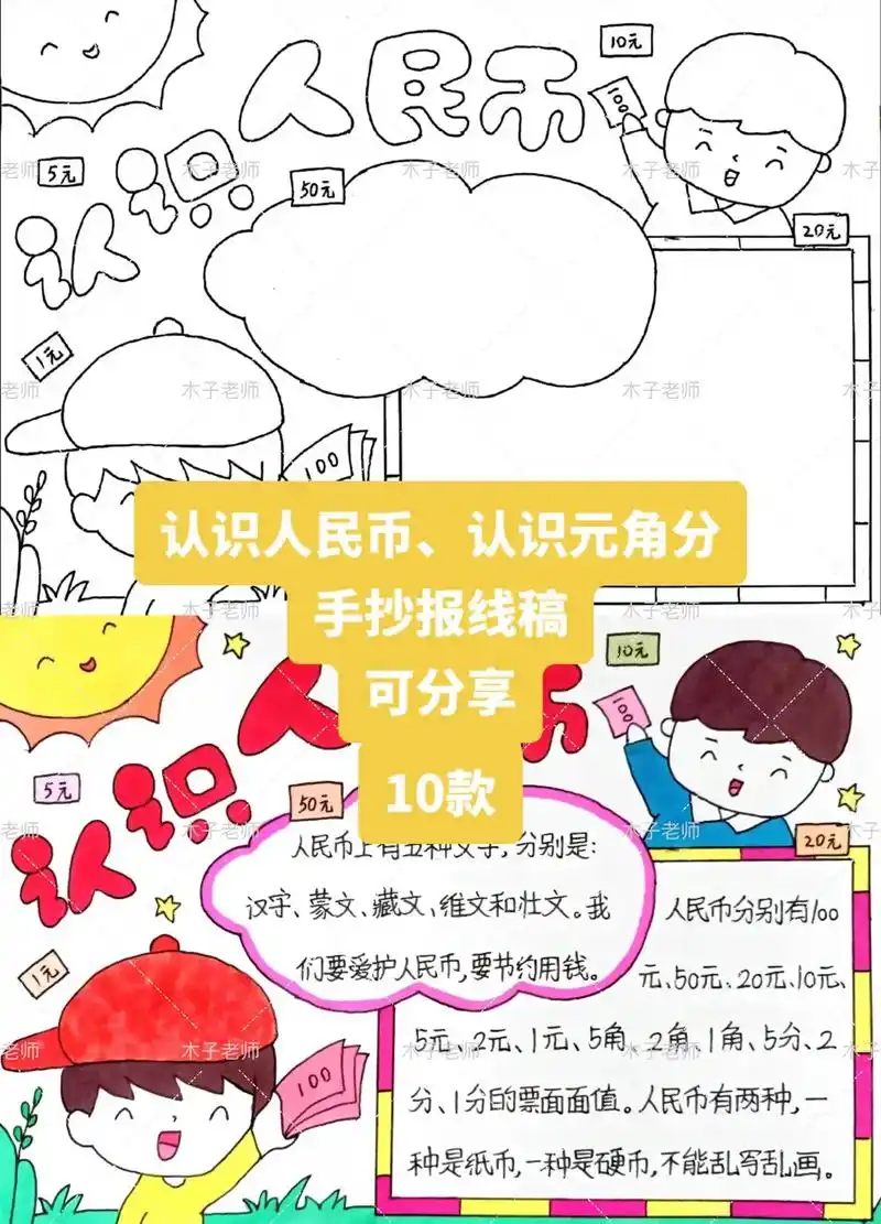 认识人民币手抄报,元角分手抄报.