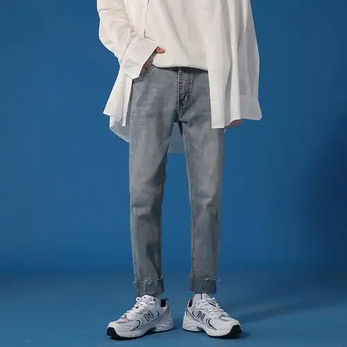 yuansu潮牌百搭直筒牛仔裤男士宽松韩版潮流阔腿裤秋冬款加绒加厚长