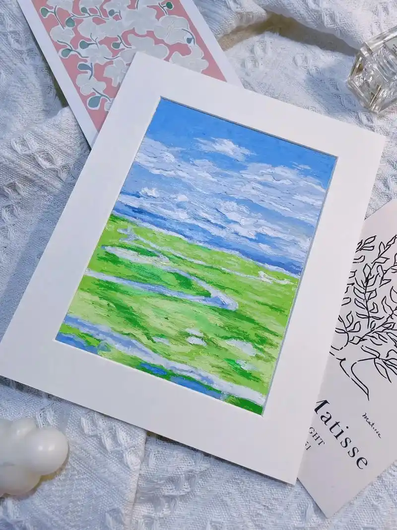 油画棒 | 青青草原.#油画棒 #零基础学画画 #用油画棒画 - 抖音