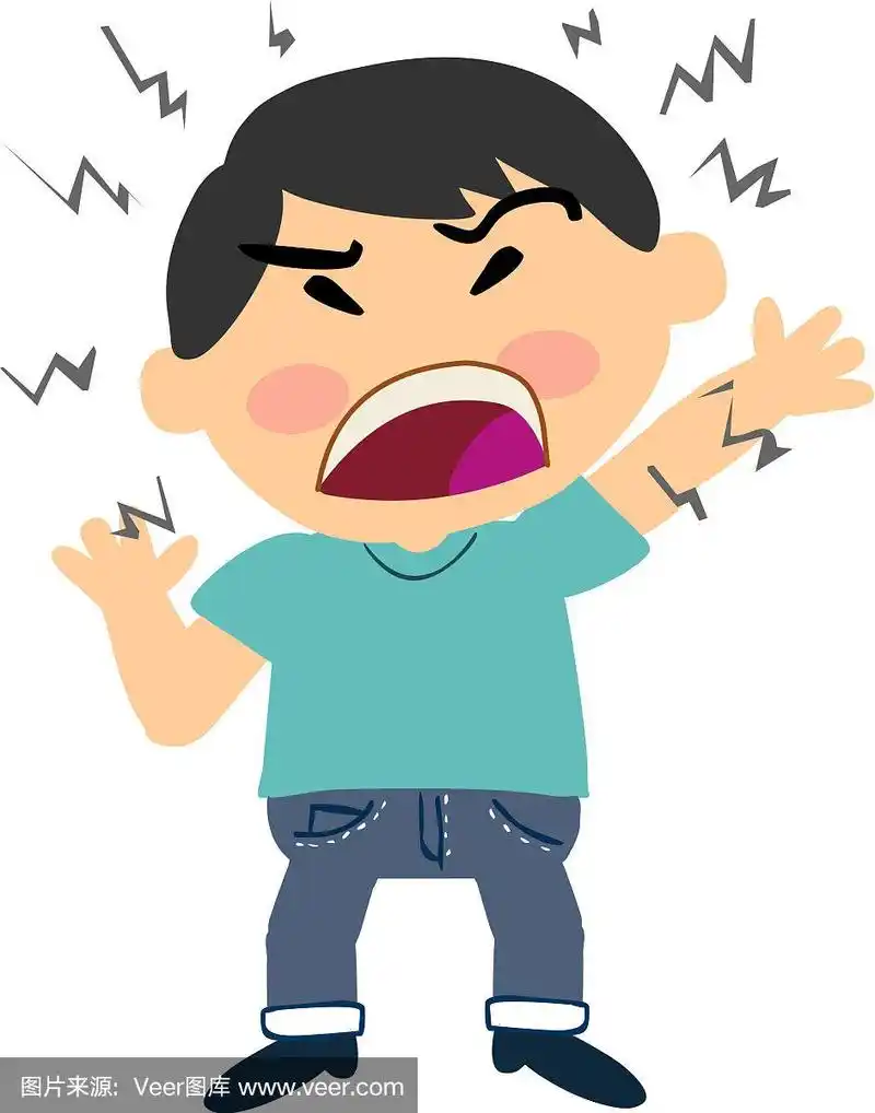 愤怒的亚洲男孩的卡通形象