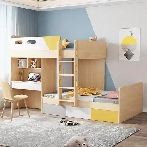 榻榻米上下床平行错位型儿童床书桌一体高低床交错式子母床小户型