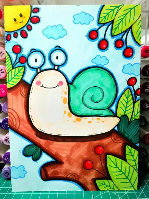 小蜗牛儿童马克笔手绘简笔画