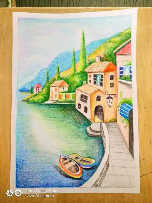 北欧风景彩铅风景附步骤图