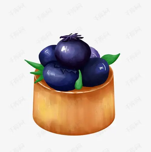 简约手绘蓝莓布丁插画海报免抠元素