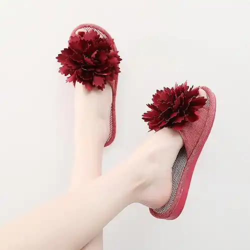 四季棉麻拖鞋女韩版甜美花朵防滑家用地板软底布艺居家鞋夏天时尚